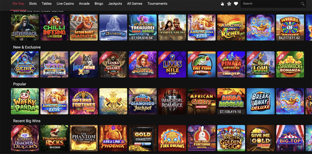 Game Selection at Spin Casino