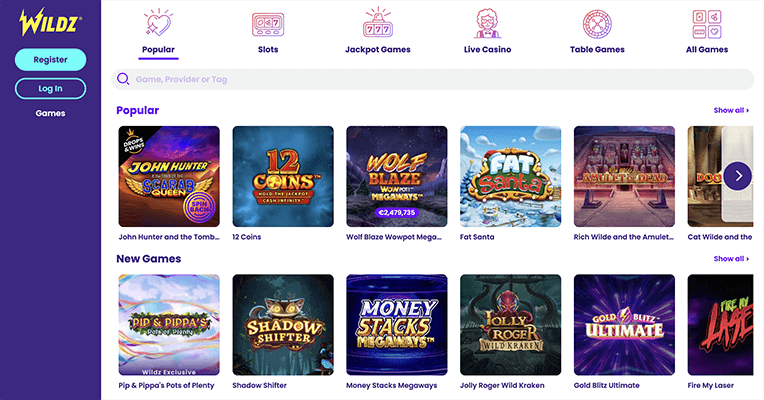 Wildz casino games