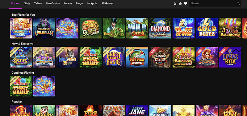 Game selection at Jackpot City Casino