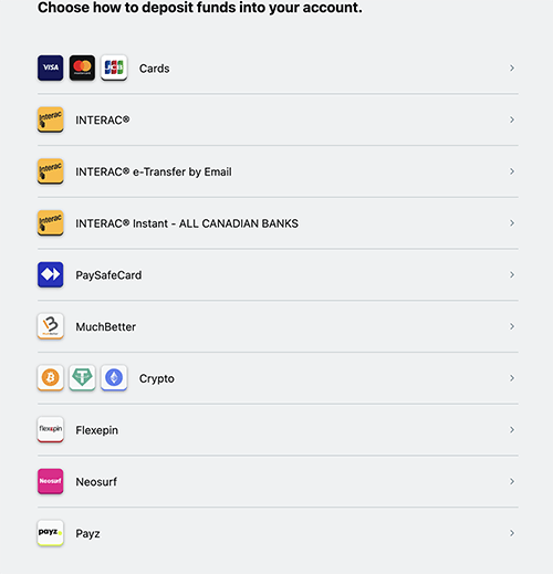 Payment methods at Zodiac Casino